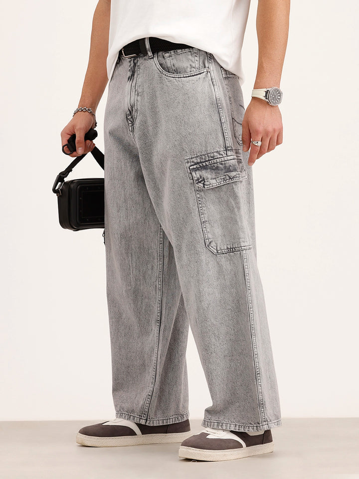 Baggy Cargo Fit Denim Jeans | Grey