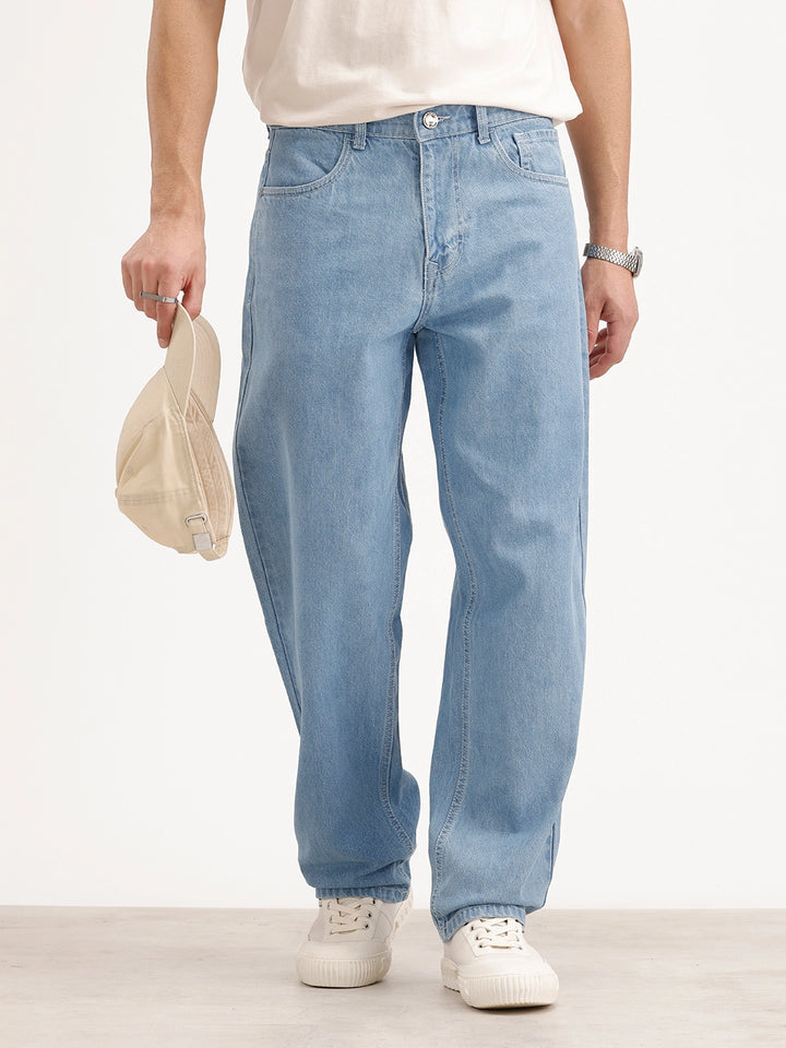 Solid Loose Fit Denim Jeans | Light Blue