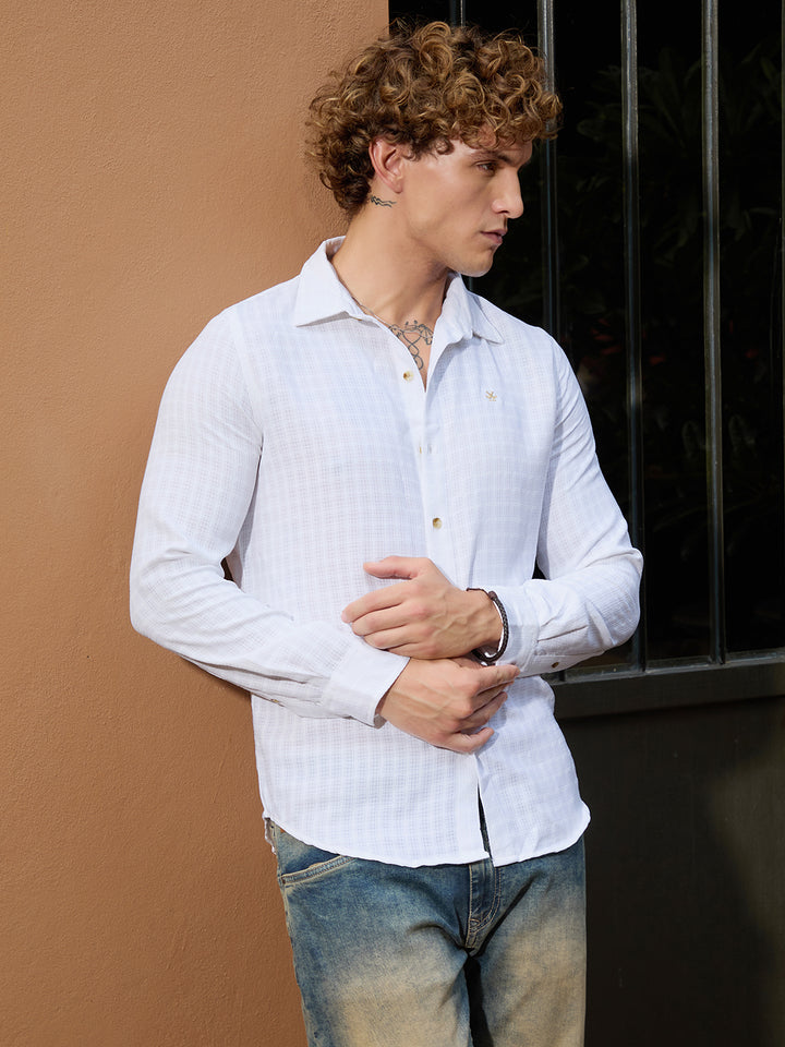 Textured Slim Fit Dobby Shirt | White