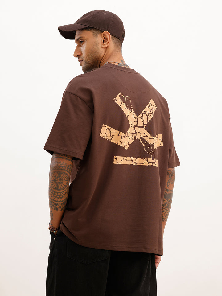 Classic Oversized Back Printed T-Shirt | Brown