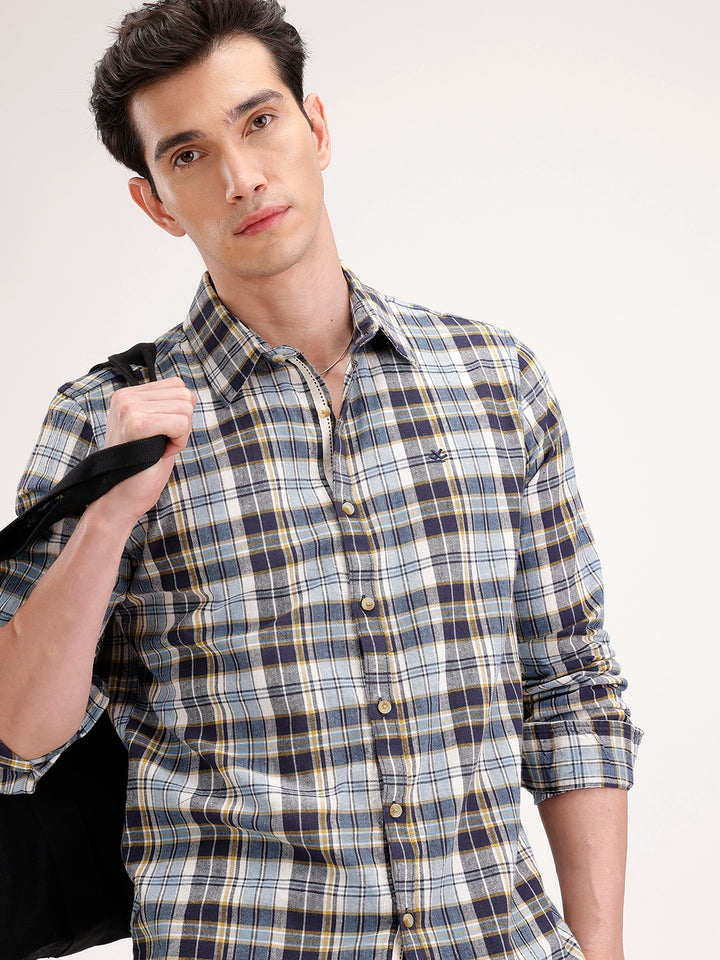 Slim Fit Checkered Shirt | Blue