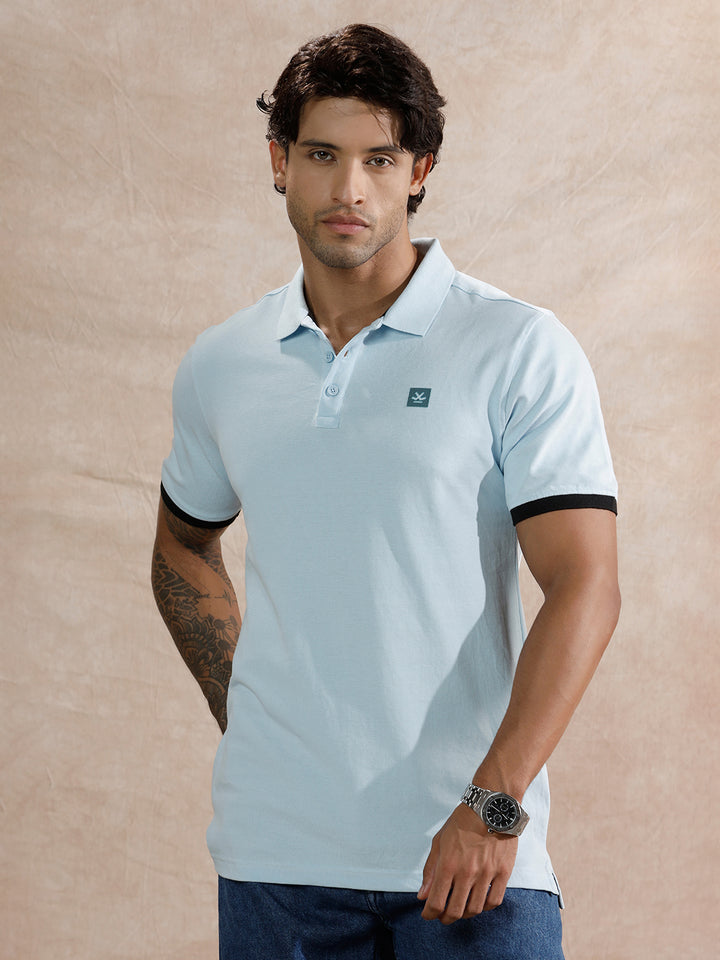 Solid Slim Fit Polo T-Shirt | Light Blue