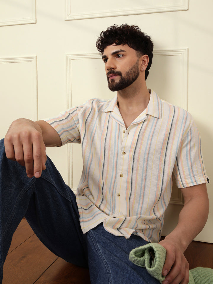 Casual Textured Short Sleeve Shirt | Off White