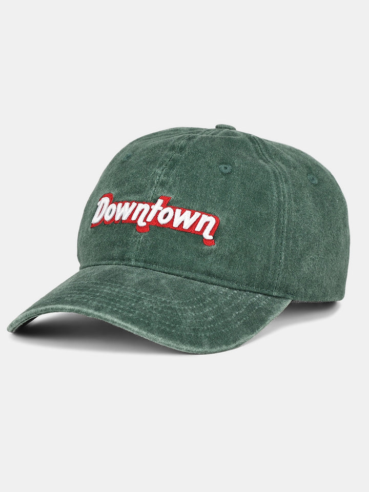 Embroidered "Downtown" Graphic Denim Cap | Green