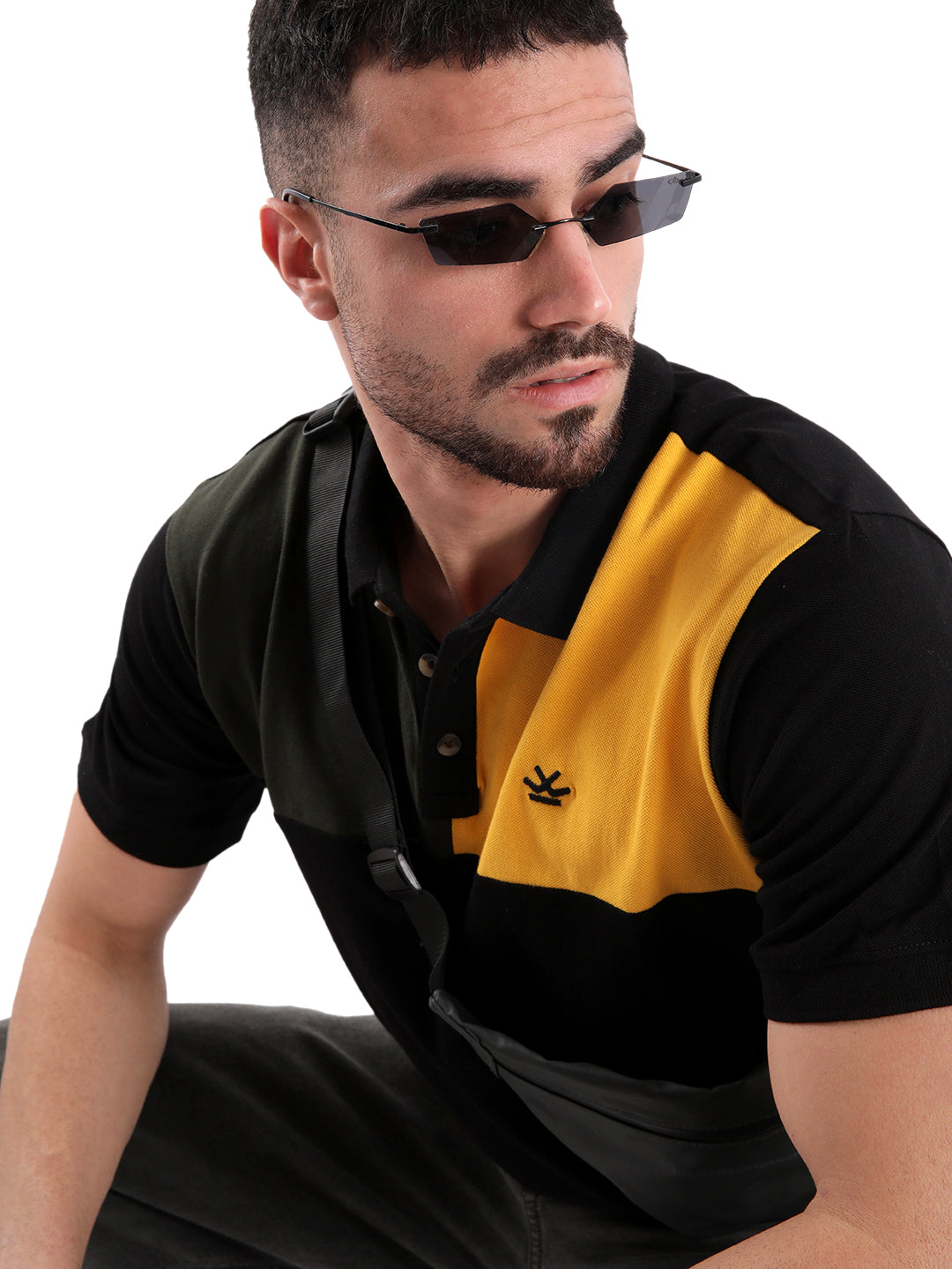 Classic Black Colour Block Polo T-Shirt