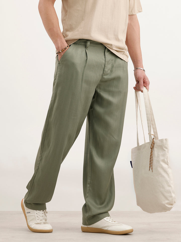 Loose Fit Linen Blend Trouser  | Green
