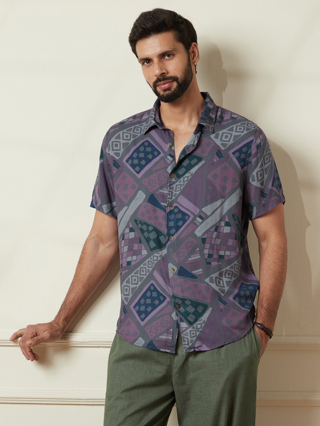 Abstract Blocks AOP Shirt in Grey