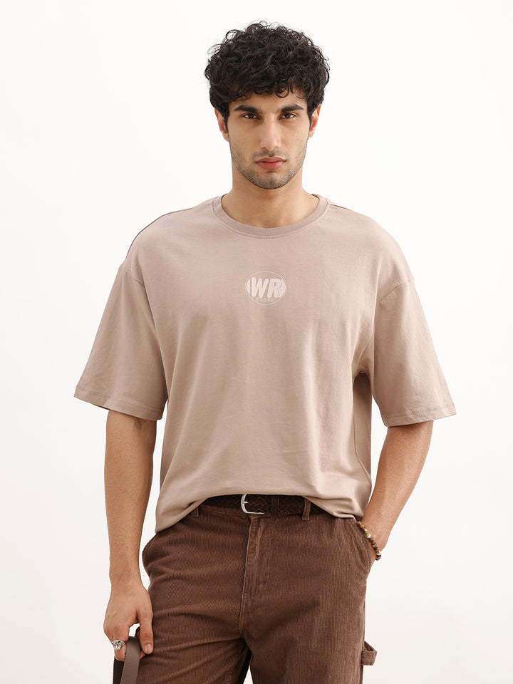 Oversized Placement Printed T-Shirt | Brown
