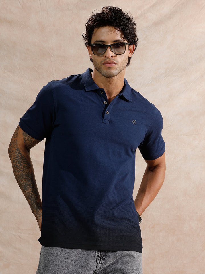 Pixel Ombre Slim Fit Polo T-Shirt  | Navy Blue