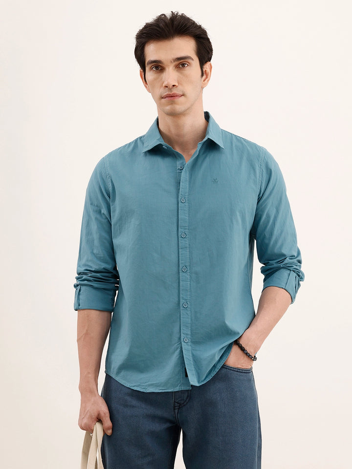 Solid Regular Fit 100% Cotton Shirt | Teal
