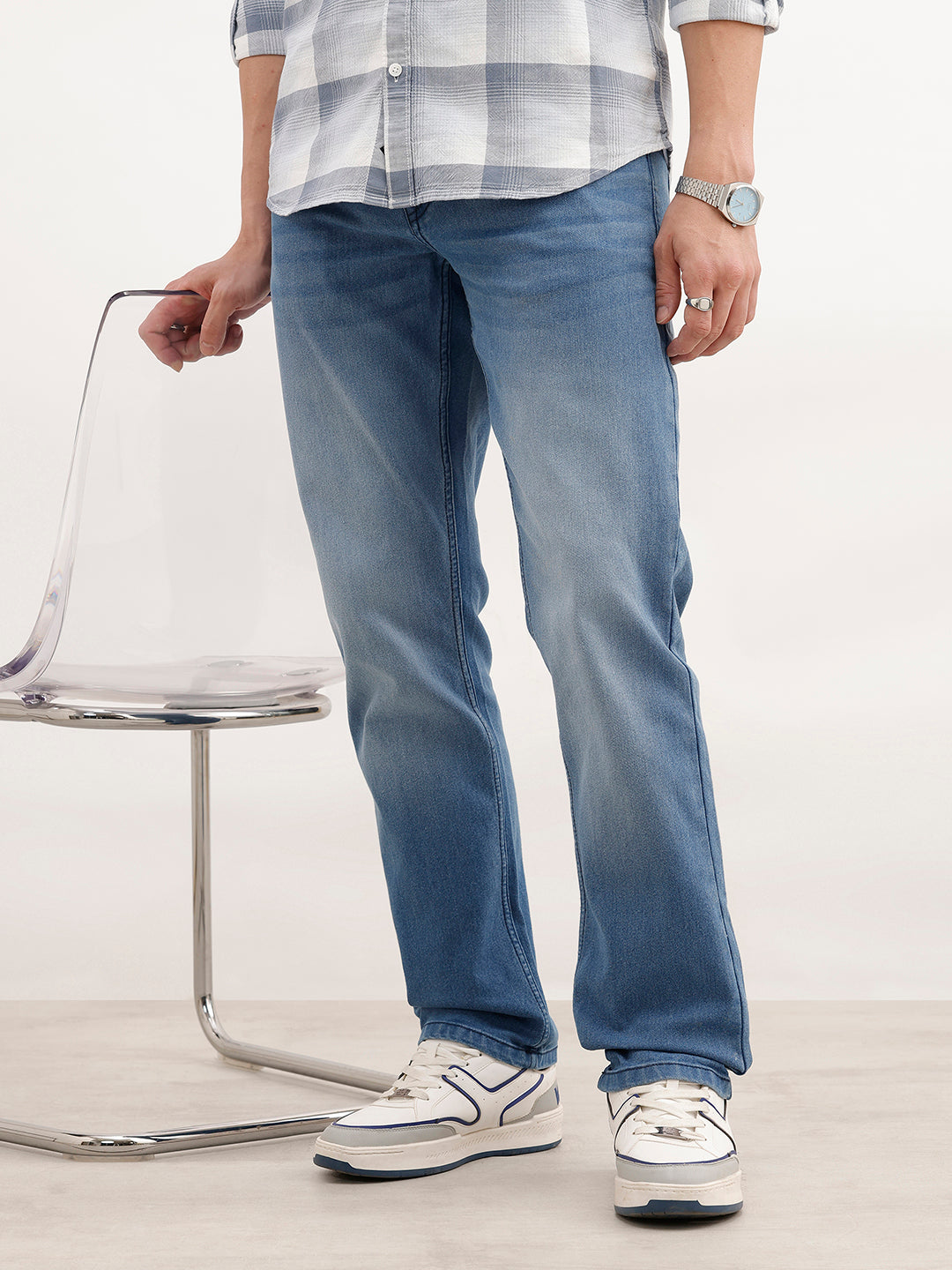 Straight Fit Faded Denim Jeans | Light Blue