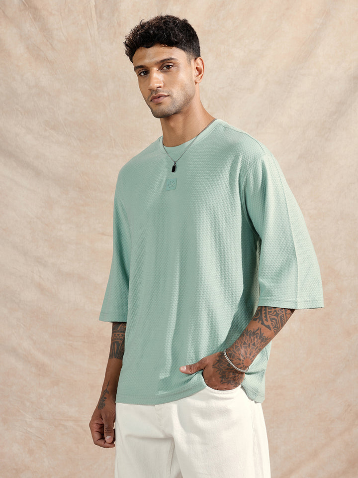 3/4th Sleeve Textured T-Shirt | Green