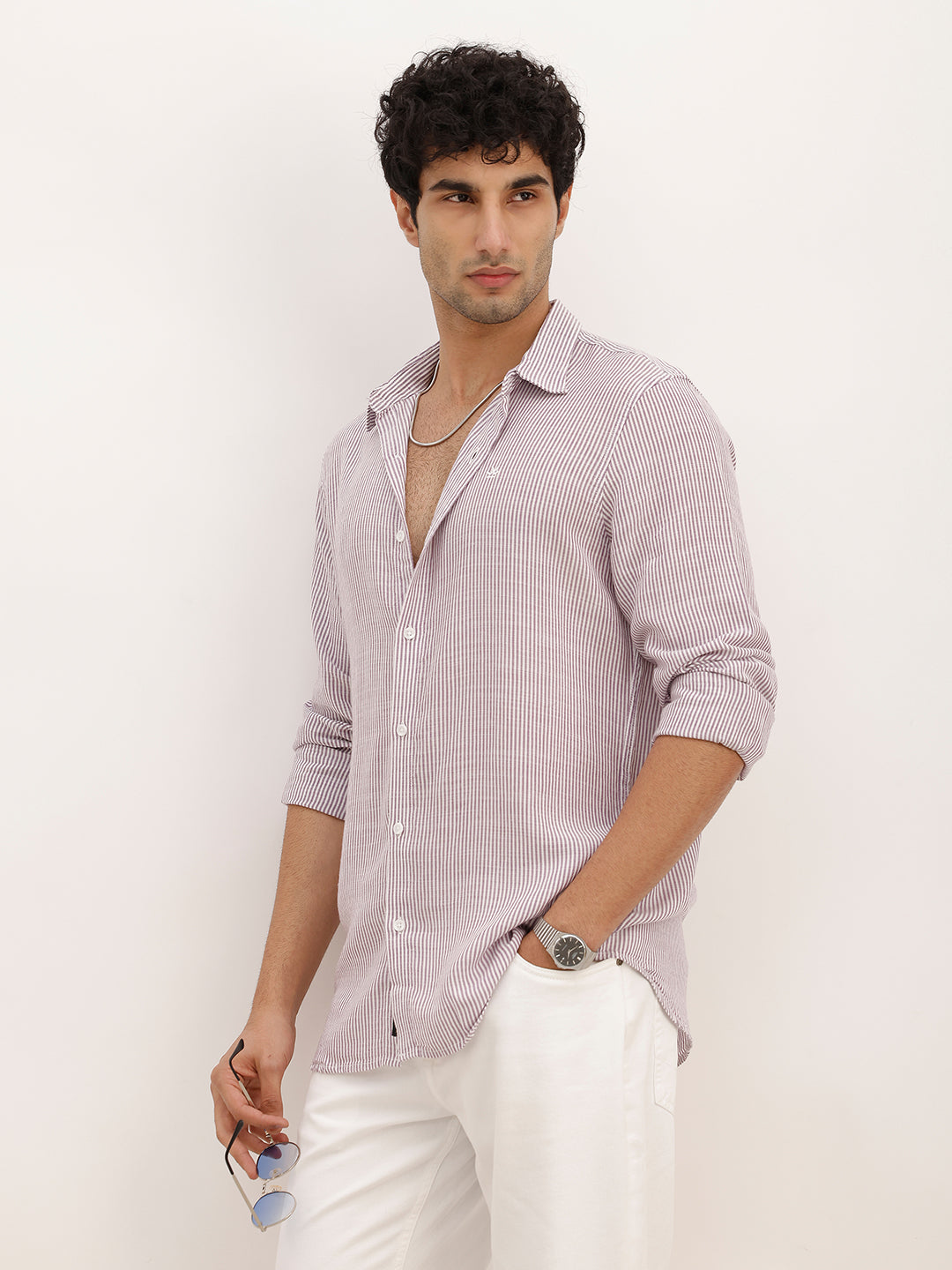 Slim Fit Striped Full Sleeve Shirt | Purple