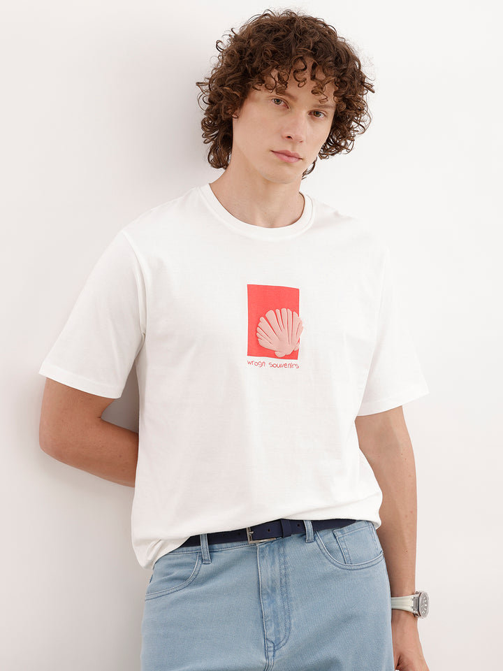 Comfort Fit Puffer Printed T-Shirt  | White