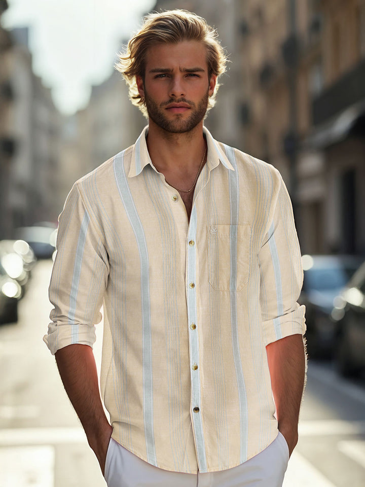Cotton Slub Summer Stripes Shirt | Yellow