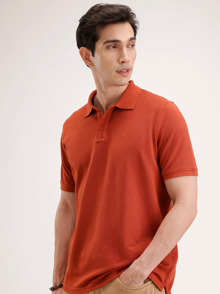 Solid Slim Fit Polo T-Shirt | Rust