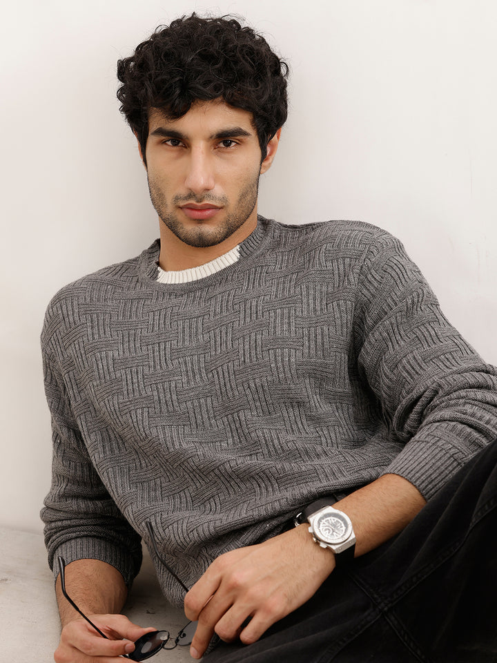Solid Regular Fit Knitted Sweater | Grey