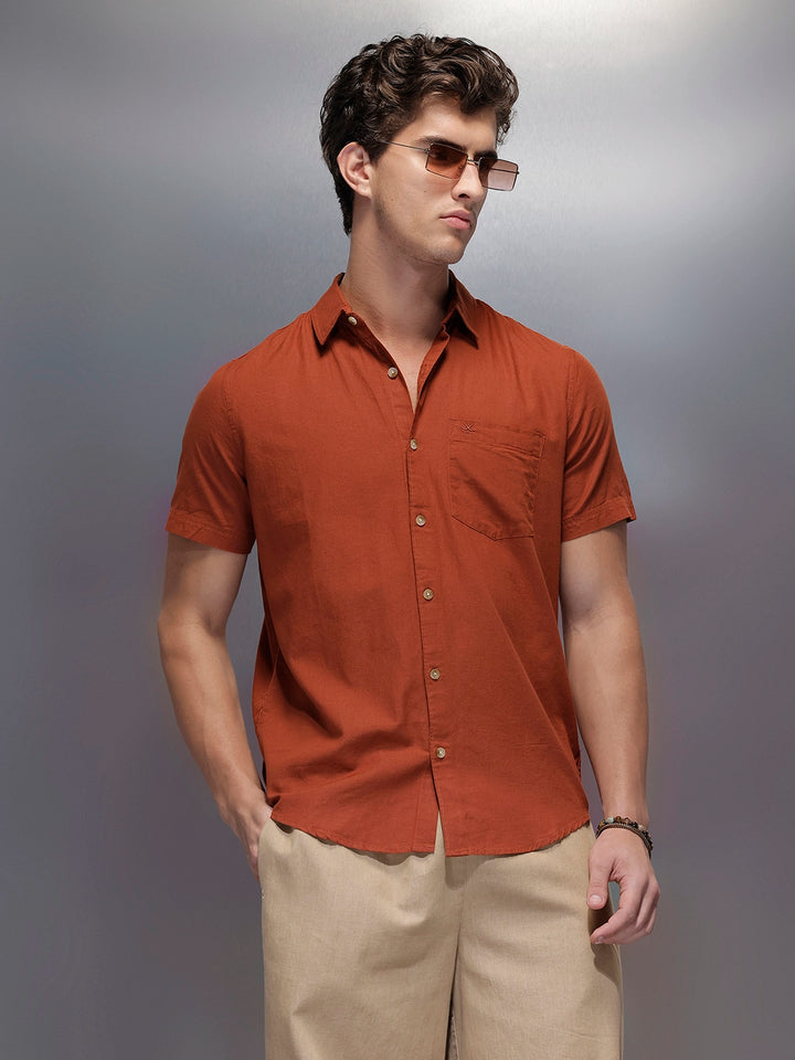 Men's Casual Regular Fit Shirt   |  Brown