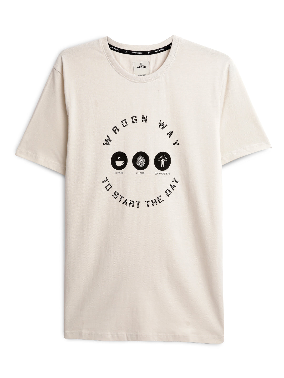 Wrogn Way Printed Beige T-Shirt