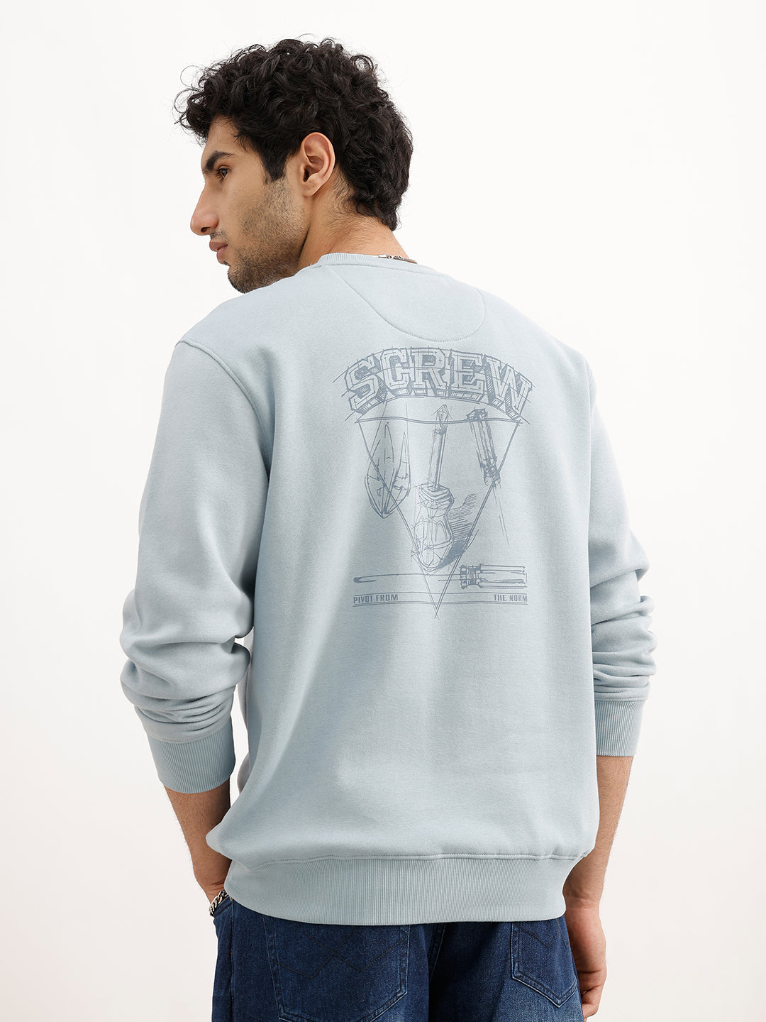 Comfort Fit Placement Printed Sweatshirt | Light Blue