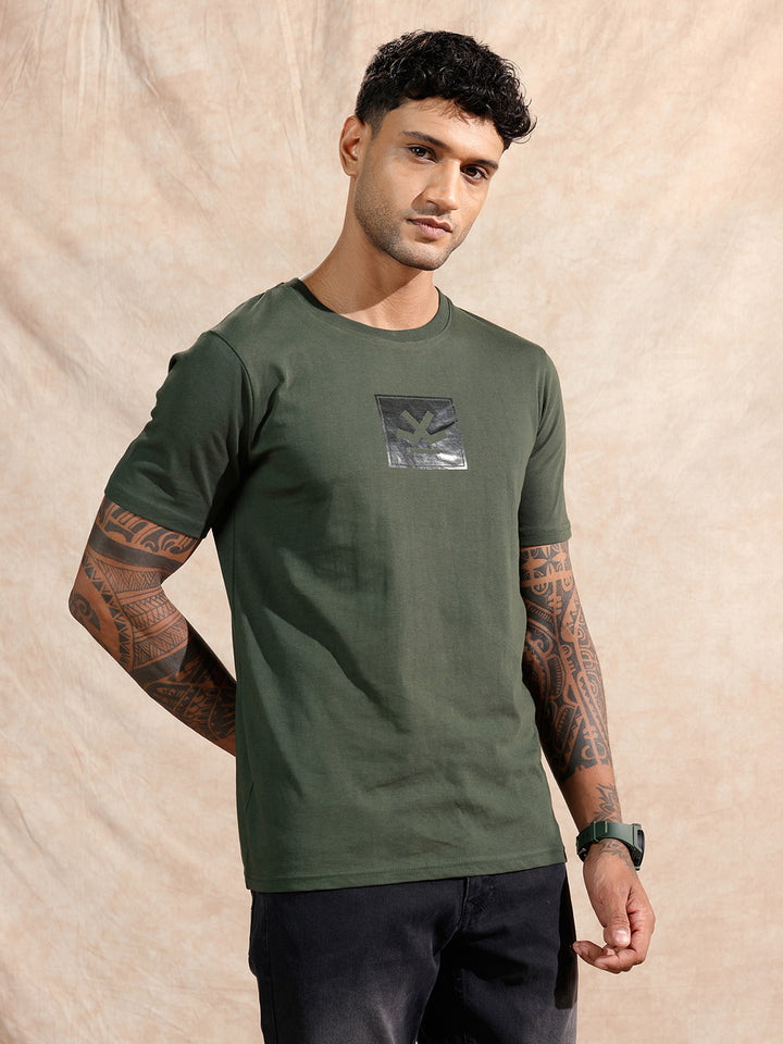 Glossy Gel Printed T-Shirt | Olive