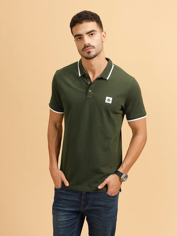 Contrast Slim Fit Polo T-shirt | Olive