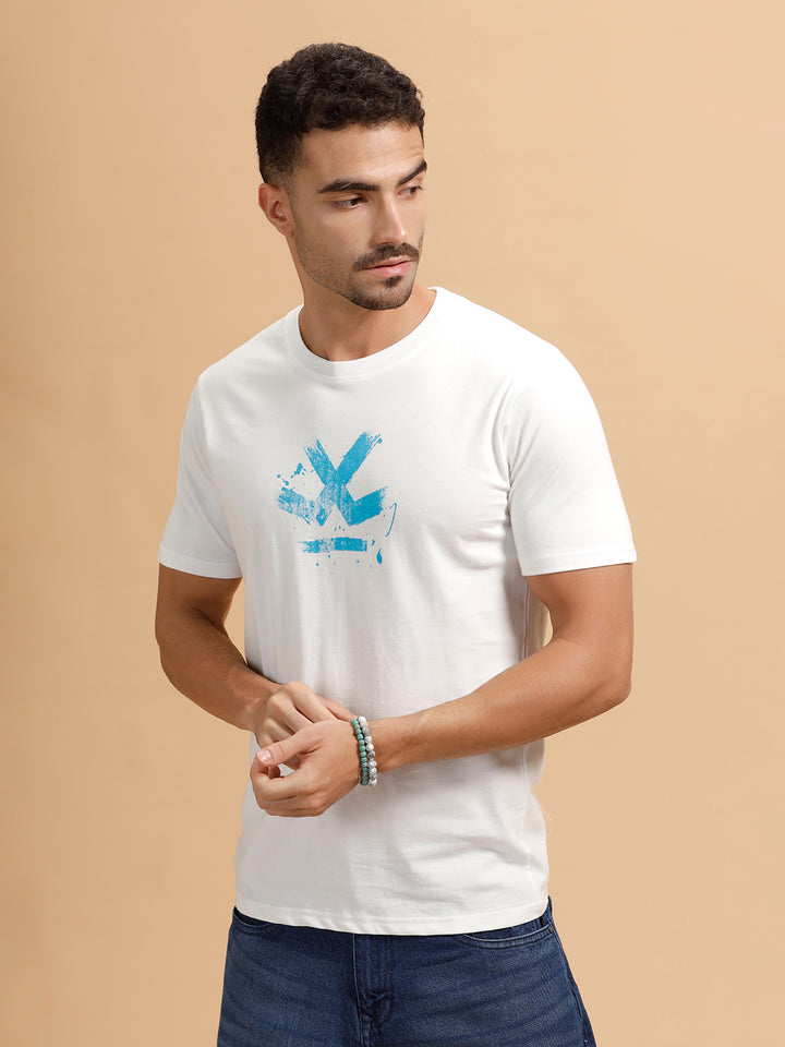 Brush Stroke Logo Printed T-Shirt | White