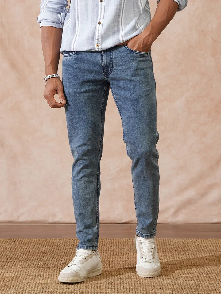 Heavy Fade Skinny Crop Jeans | Light Blue