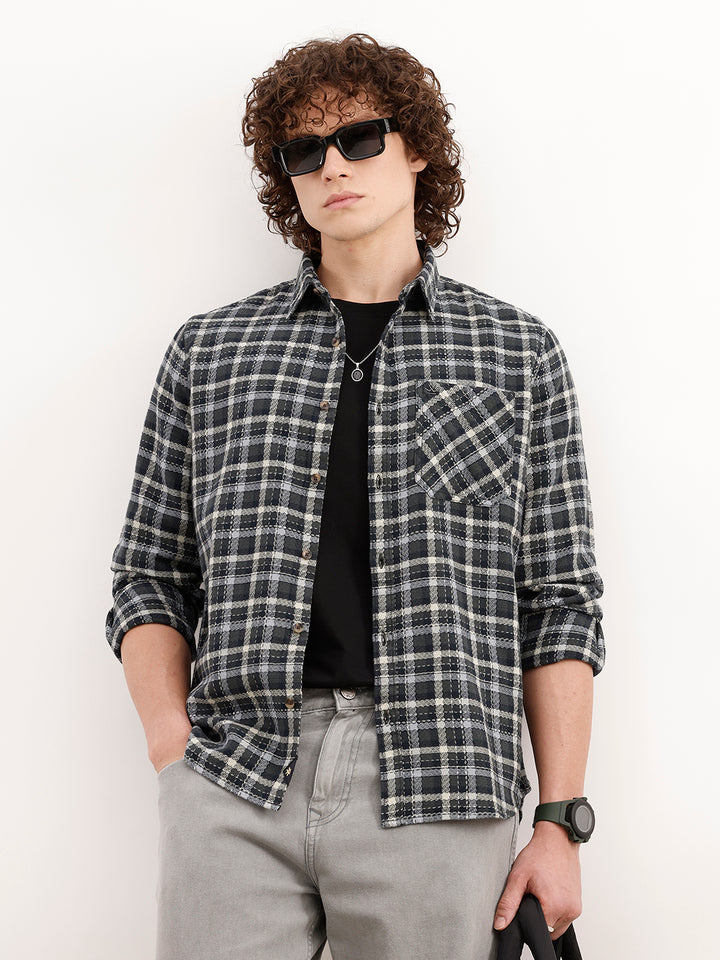 Regular Fit Checkered Shirt | Olive