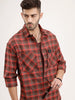 Oversized Raw Edge Double Pocket Checkered Shirt | Brown