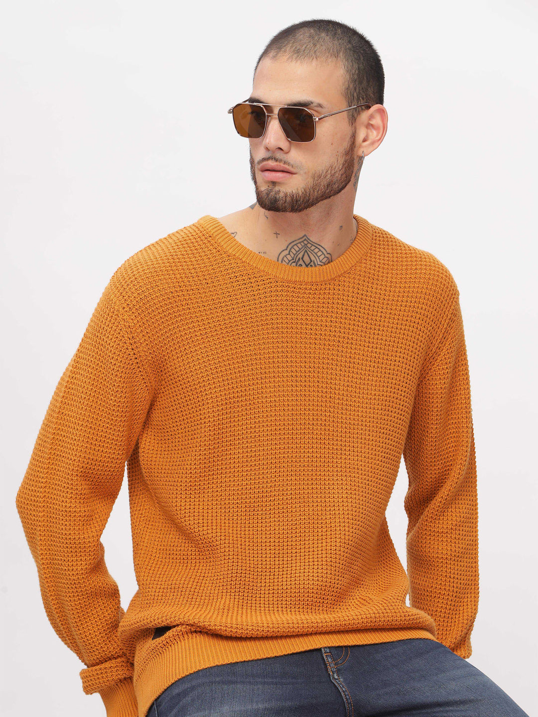 Knitted Mustard Crew Neck Sweater