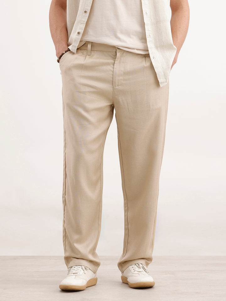 Loose Fit Linen Blend Trouser  | Khaki