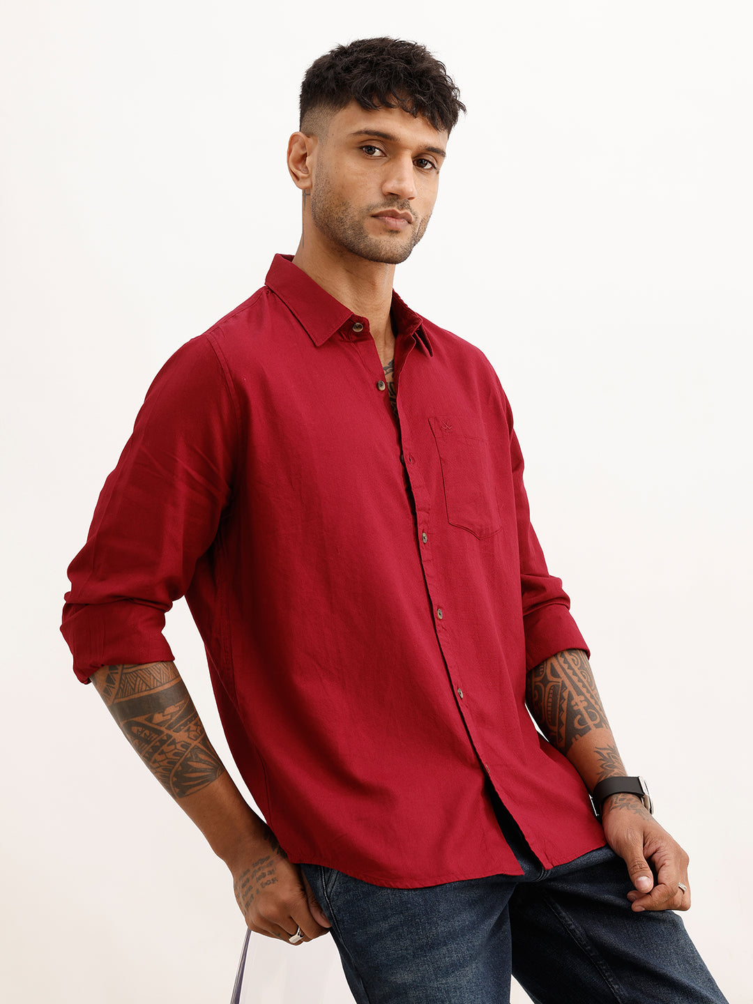 Solid Regular Fit Full Sleeve Shirt | Maroon