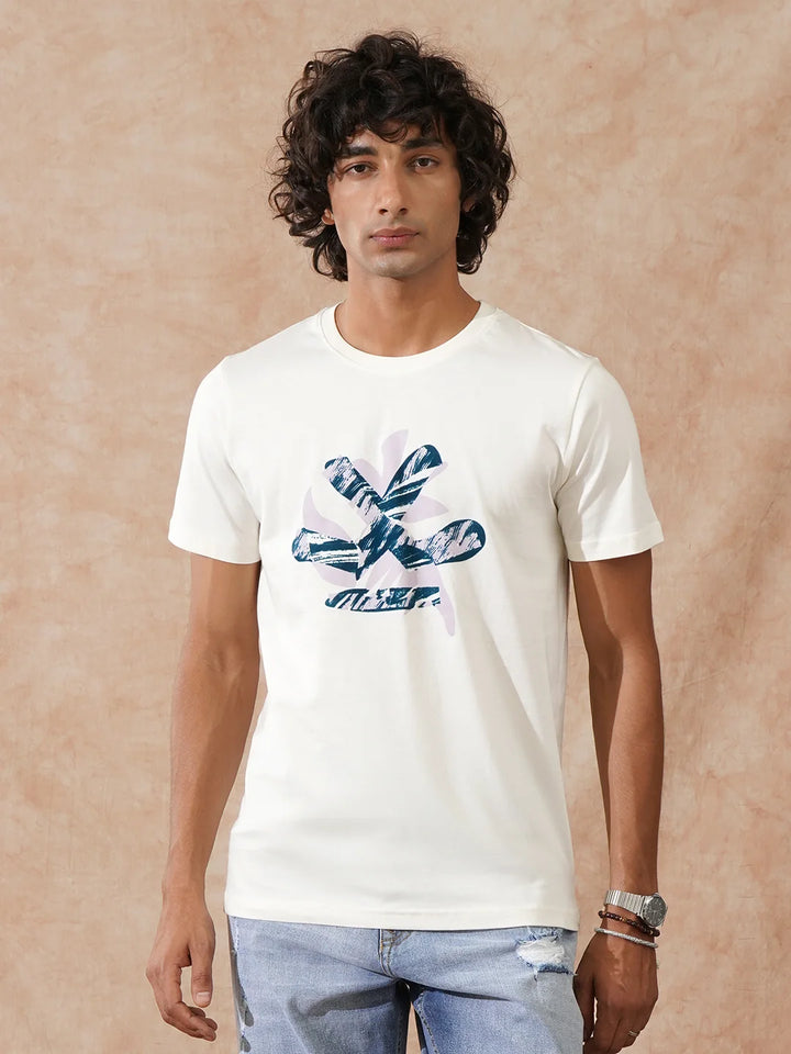 Flock Printed Slim Fit T-Shirt | Off White