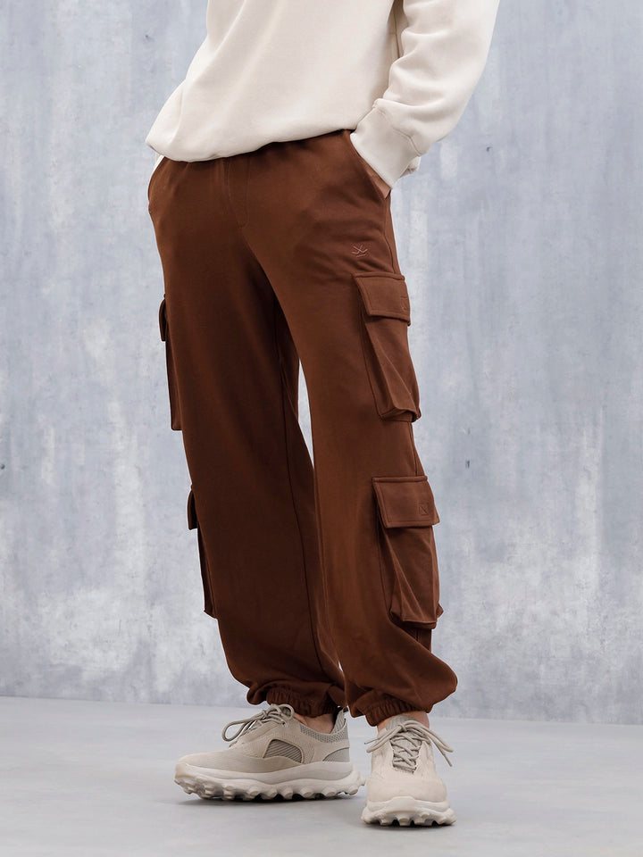 Men's Casual Utility Pockets Relaxed Fit Knit Jogger | Brown