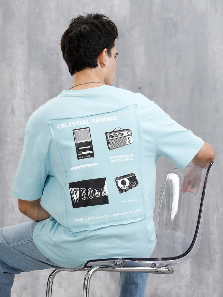 Back Printed Patchwork T-Shirt | Light Blue