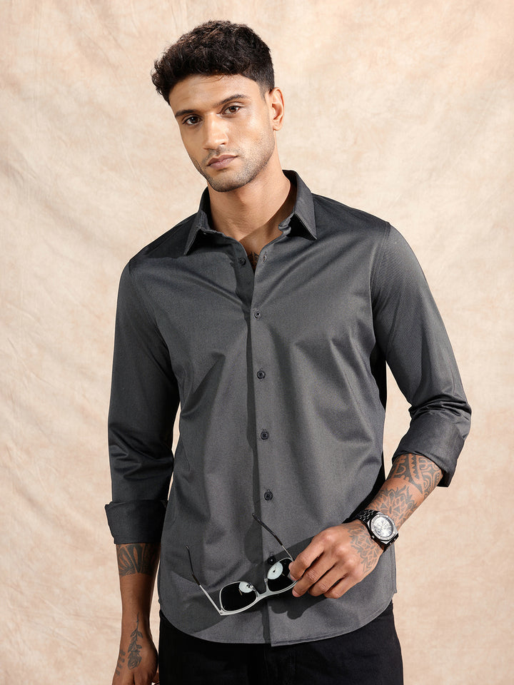 Solid Stretch Slim Fit Shirt | Black