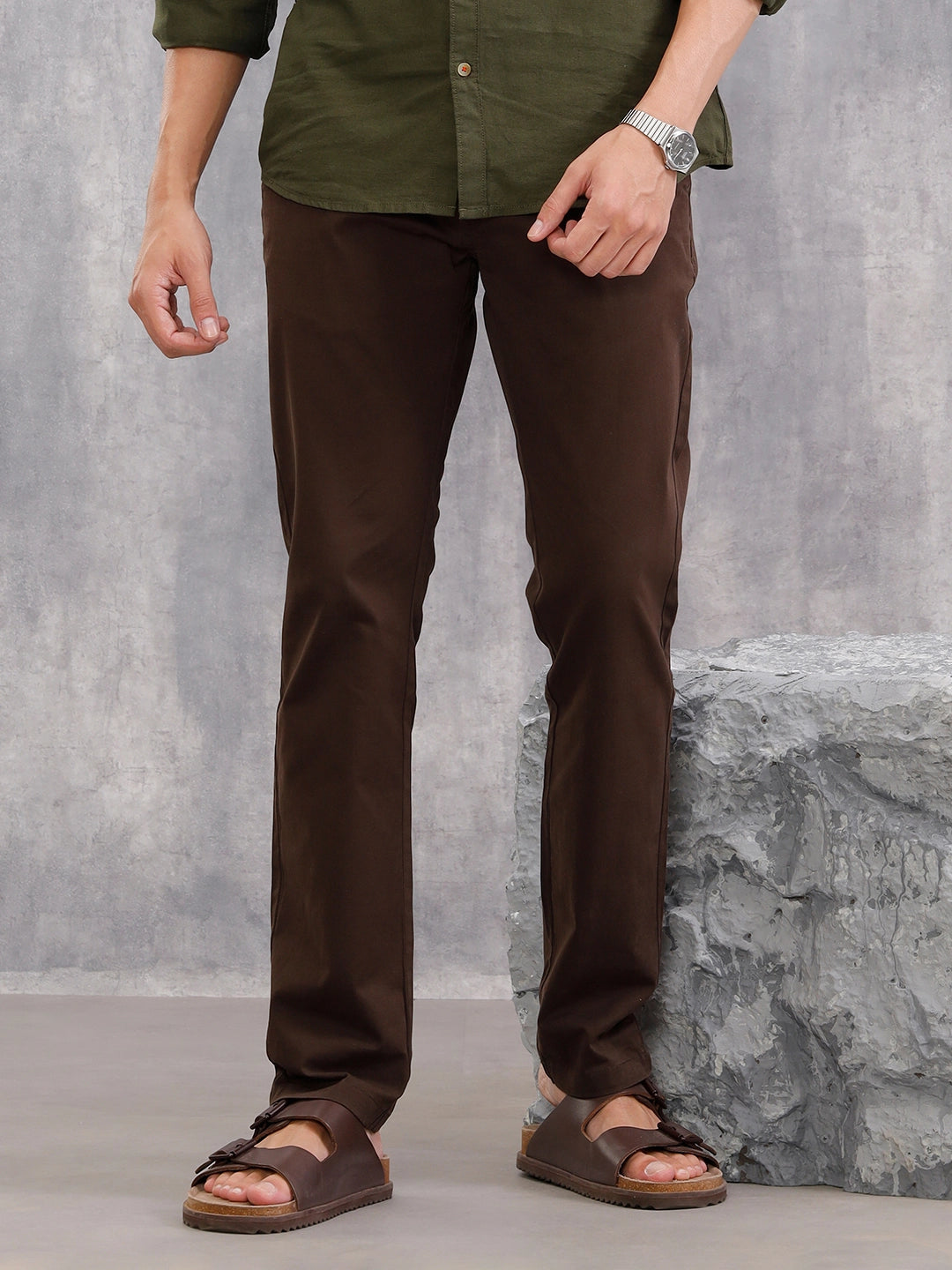 Straight Fit Cotton Stretch Chino I Brown