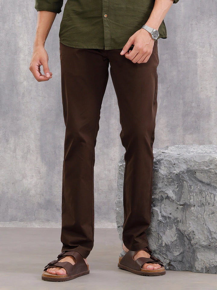 Straight Fit Cotton Stretch Chino I Brown