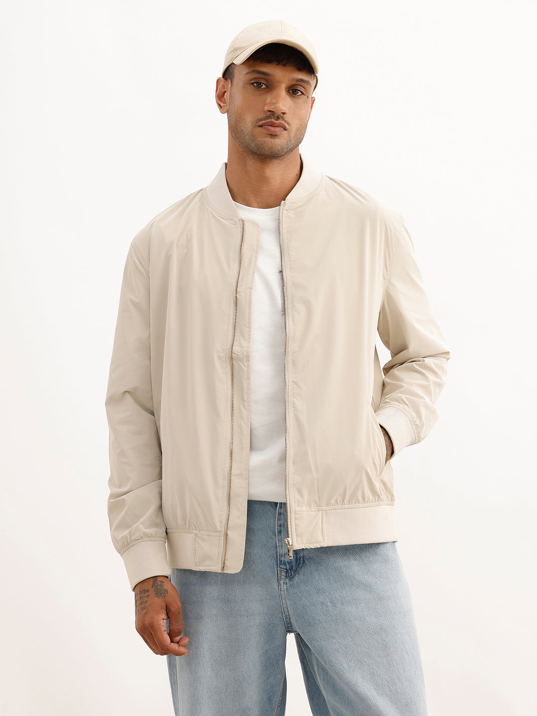 Solid Regular Fit Zipper Jacket | Beige | WJK02FSRE9000S