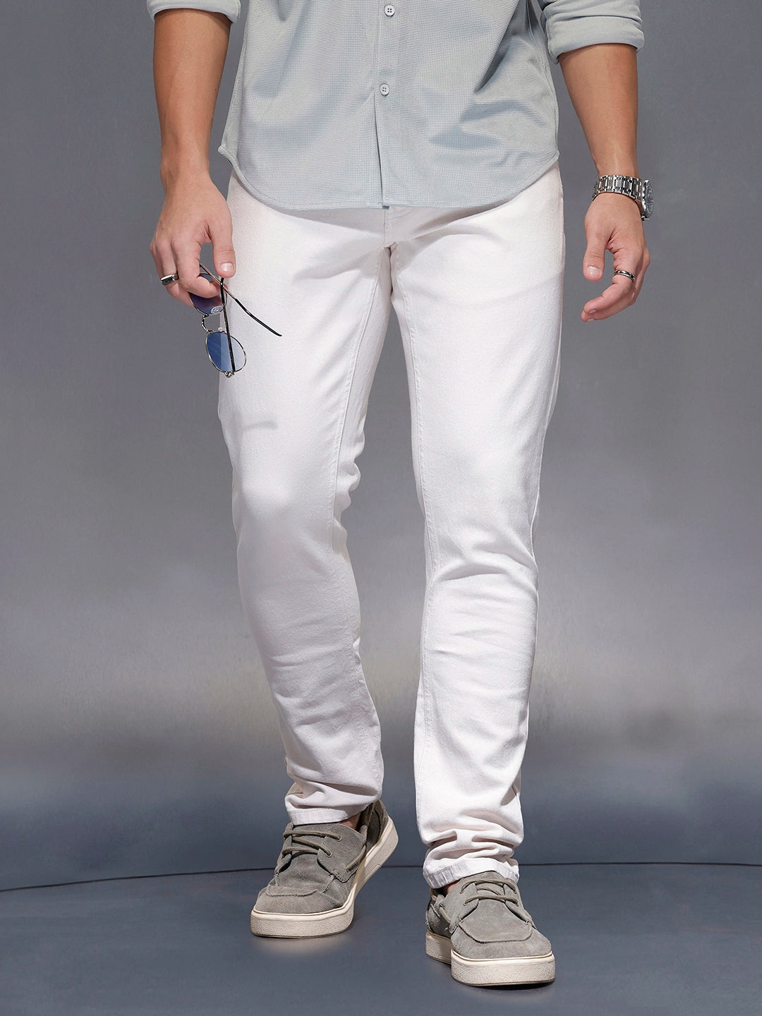 Clean White Straight Slim Jeans | Pink