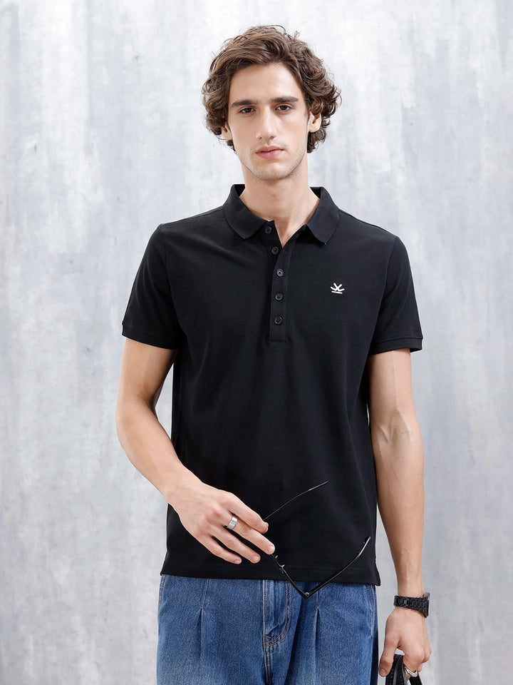 Minimalist Solid Polo Tee For Men | Black