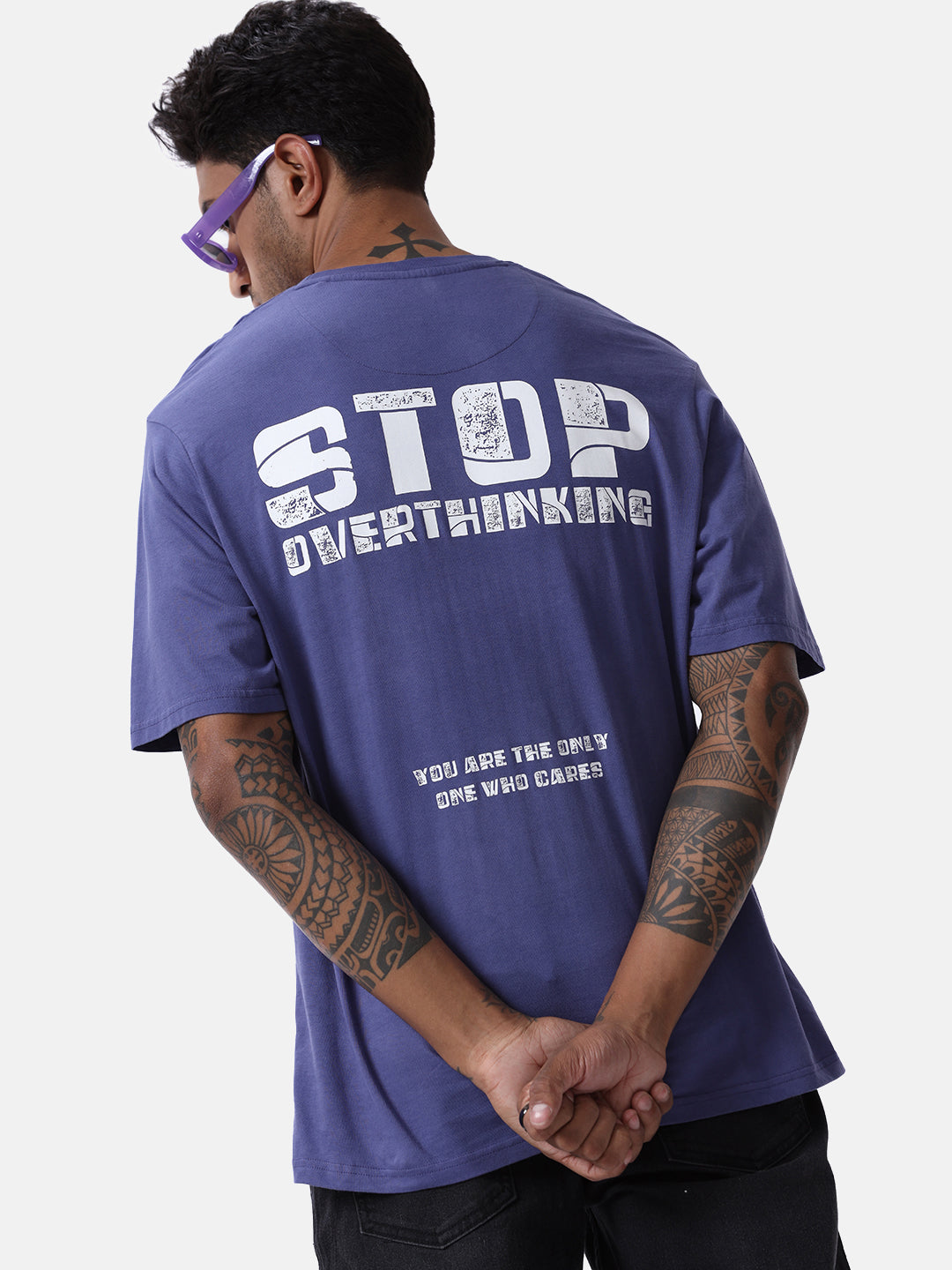 Stop Overthinking Purple Printed T-Shirt