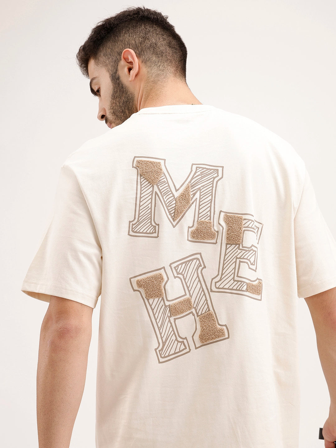 Oversized Embrodered Patch Detail T-Shirt | Beige