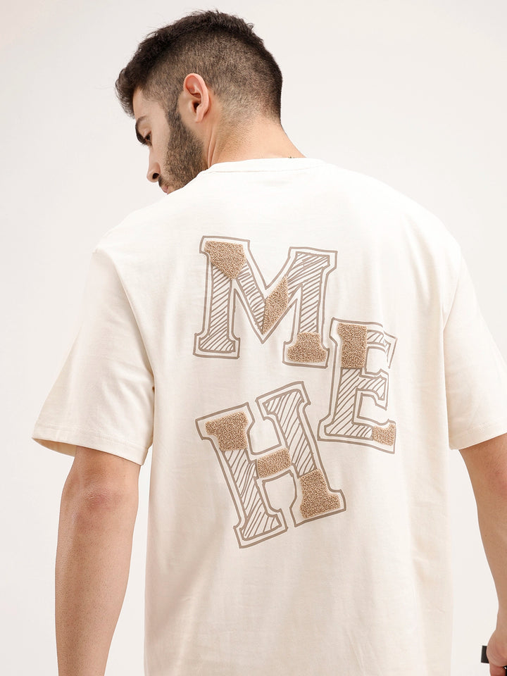 Oversized Embrodered Patch Detail T-Shirt | Beige