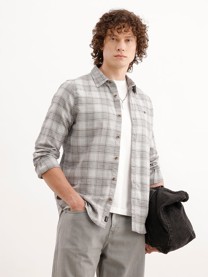 Slim Fit Checkered Shirt  | Grey