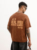 Oversized Washed Back Printed T-Shirt | Brown | WTS02HSOS1077S