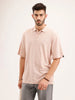 Textured Oversized Polo T-Shirt | Pink