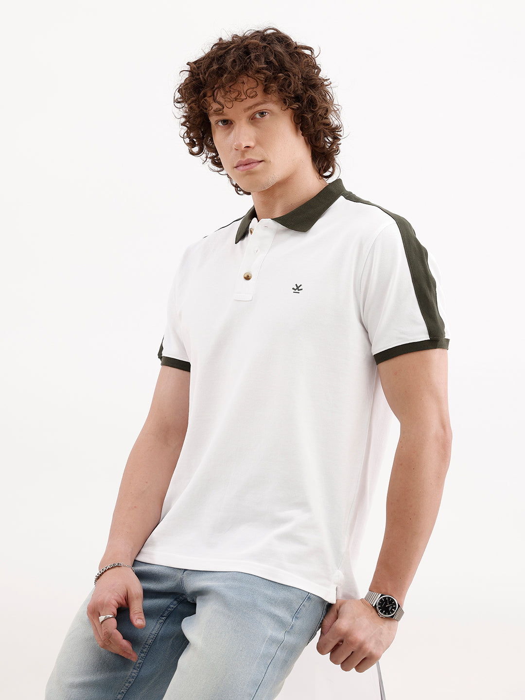 Slim Fit Contrast Collar Polo | White