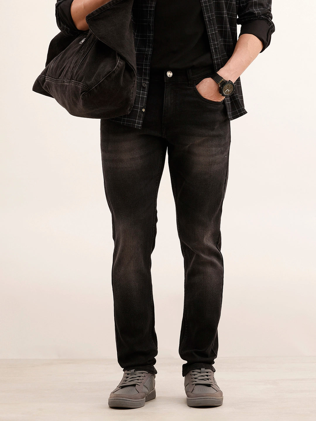 Faded Slim Fit Denim Jeans | Charcoal